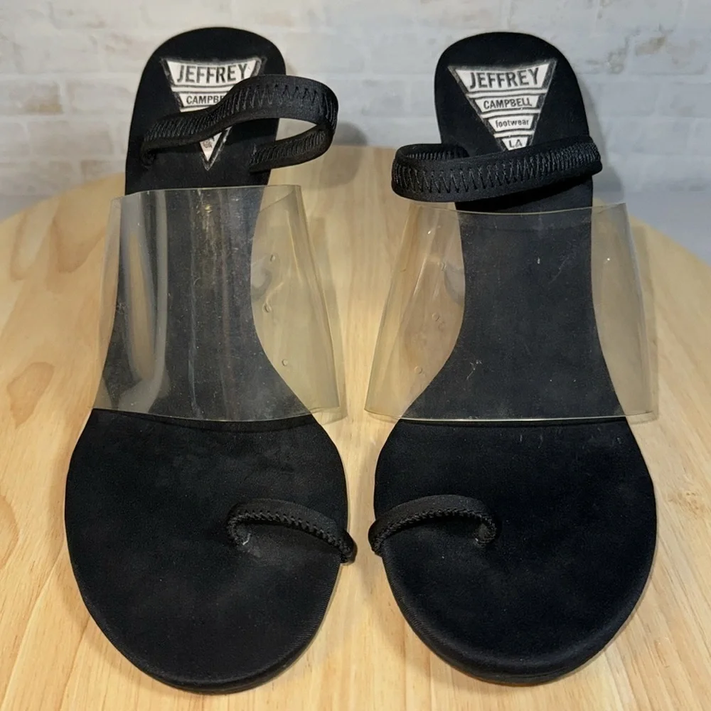 Jeffrey Campbell Clear Stretch Strap Acrylic Translucent Block Heel Sandal Heels